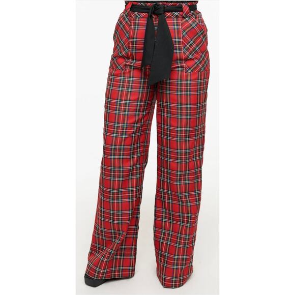 Unique Vintage Smak Parlour 1950’s Red Plaid Wide Leg Trousers Pants M NWOT - Picture 1 of 4